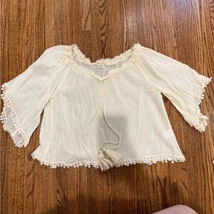 LoveShackFancy Cream Lace Trim Blouse